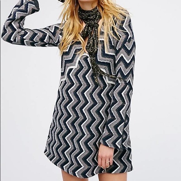 Free People Black Chevron Striped Sweater dress - Picture 2 of 10